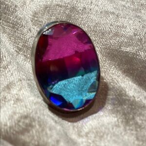 Enormous Pink & Blue Multicolor Tourmaline & Silver Ring Size 7.5